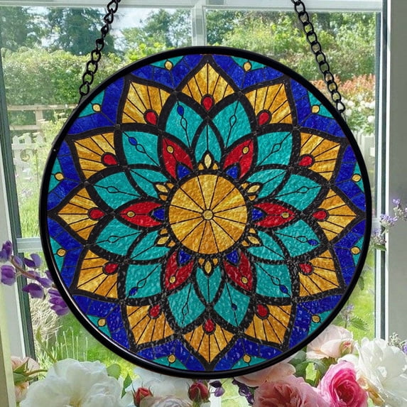 Hanging Stained Glass for Windows Mandala - Stained Glass for Windows Mandala, Festival Gift Ornament, Year-Round Decorative Piece, Home Wall & Window Art