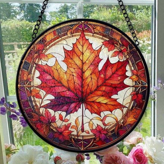 Hanging Stained Glass for Windows Maple Leaf - Stained Glass for Windows Maple Leaf, Festival Gift Ornament, Year-Round Decorative Piece, Home Wall & Window Art