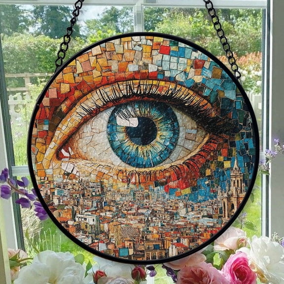 Hanging Stained Glass for Windows Mosaic Eye - Stained Glass for Windows Mosaic Eye, Festival Gift Ornament, Year-Round Decorative Piece, Home Wall & Window Art