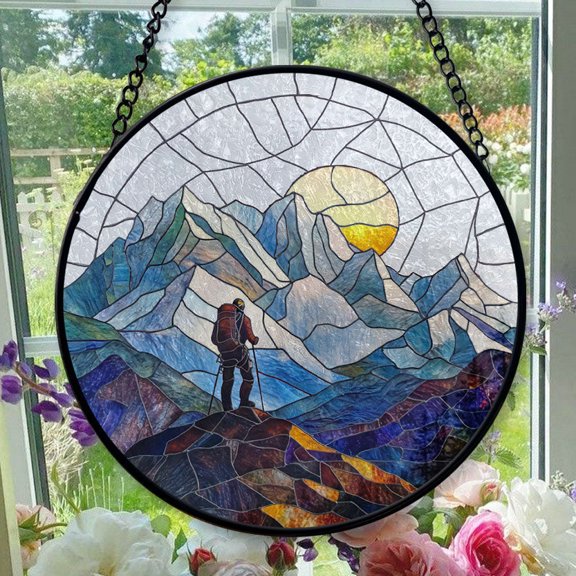 Hanging Stained Glass for Windows Mountain - Stained Glass for Windows Mountain, Festival Gift Ornament, Year-Round Decorative Piece, Home Wall & Window Art