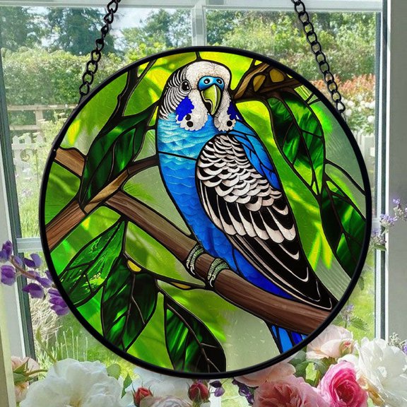 Hanging Stained Glass for Windows Parakeet - Stained Glass for Windows Parakeet, Festival Gift Ornament, Brightens Any Space with Light, Elegant Art Glass Aesthetic