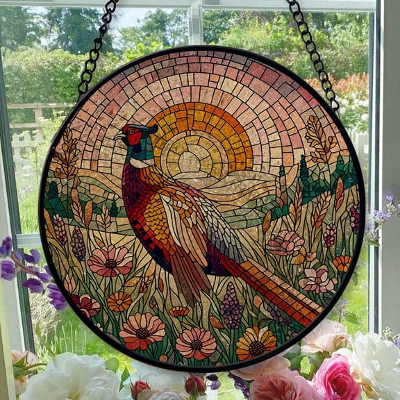 Hanging Stained Glass for Windows Pheasant - Stained Glass for Windows Pheasant, Festival Gift Ornament, Year-Round Decorative Piece, Home Wall & Window Art