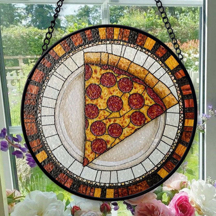 Hanging Stained Glass for Windows Pizza Slice Italian - Stained Glass ...