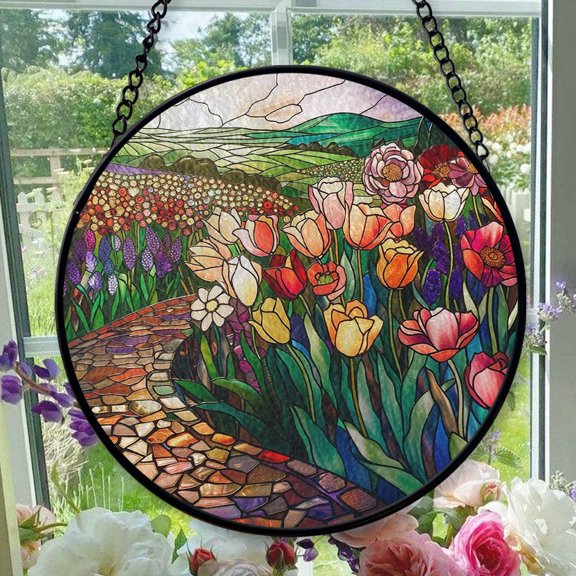 Hanging Stained Glass for Windows Tulips - Stained Glass for Windows Tulips, Festival Gift Ornament, Year-Round Decorative Piece, Home Wall & Window Art