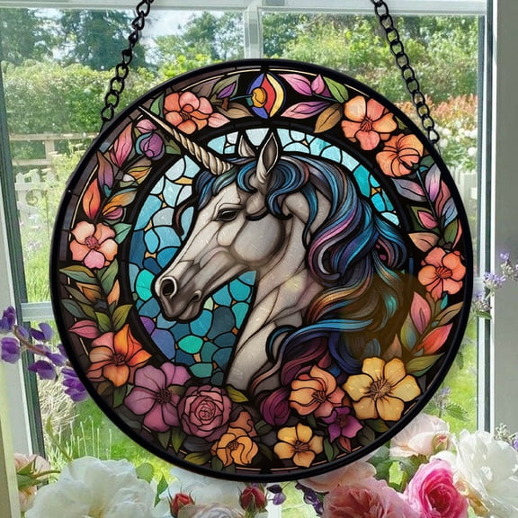 Hanging Stained Glass for Windows Unicorn - Stained Glass for Windows Unicorn, Festival Gift Ornament, Brightens Any Space with Light, Elegant Art Glass Aesthetic