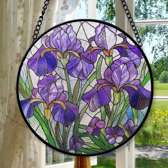 Hanging Stained Glass for Windows Iris, Festival Gift Ornament, Christmas Ornament Gift, Mother’s Day Keepsake, Valentine’s Day Decor, Keepsake 2025