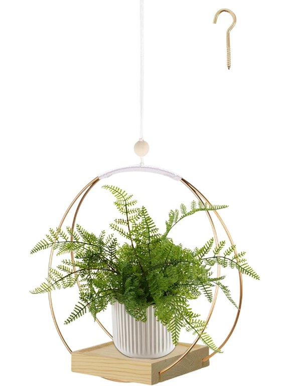 Hanging Stand Indoor Outdoor, Macrame Hanger with Sturdy Wood Base, Modern Boho Hanger, Wall Ceiling Window Stands(Plants/Pots Not Included)