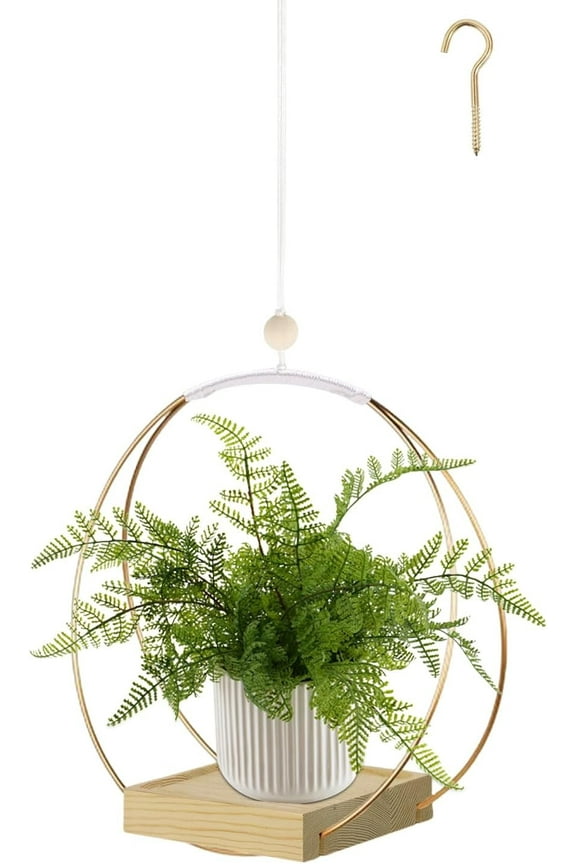 Hanging Stand Indoor Outdoor, Macrame Hanger with Sturdy Wood Base, Modern Boho Hanger, Wall Ceiling Window Stands(Plants/Pots Not Included)
