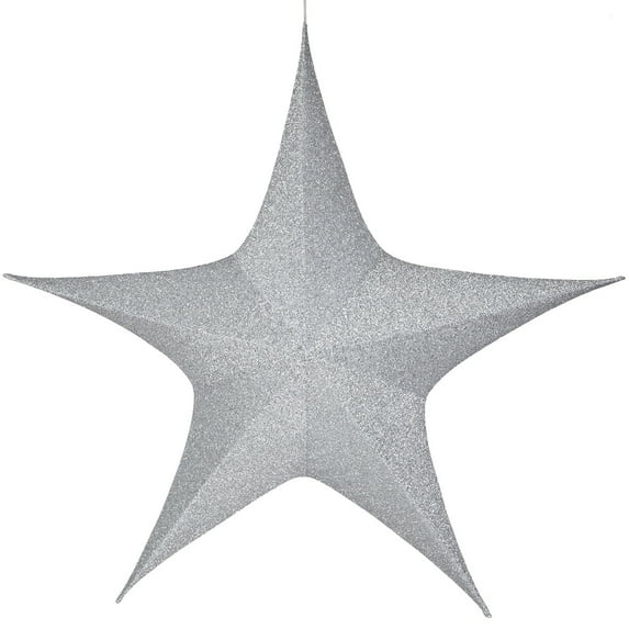 Hanging Star Decoration, Christmas Decoration Star Decoration Party, 4th of July Star Home Decorations, Ultra Lightweight, Fabric Covered, Fold Flat Metal Frame (60 Inch, Silver Metallic Mesh)