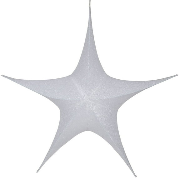 Hanging Star Decoration, Christmas Decoration Star Decoration Party, 4th of July Star Home Decorations, Ultra Lightweight, Fabric Covered, Fold Flat Metal Frame (44 Inch, White Metallic Mesh)