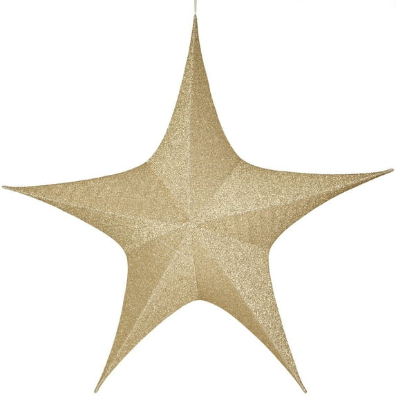 Hanging Star Decoration, Christmas Decoration Star Decoration Party, 4th of July Star Home Decorations, Ultra Lightweight, Fabric Covered, Fold Flat Metal Frame (60 inch, Gold Metallic Mesh)