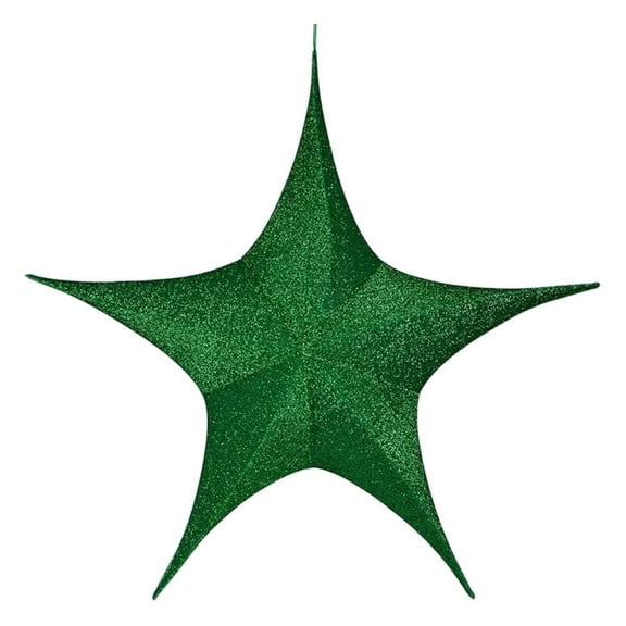 Hanging Star Decoration for Christmas, Party, 4th of July, Home - Ultra Lightweight, Fabric Covered, Fold Flat Metal Frame (60 Inch, Green Metallic Mesh)