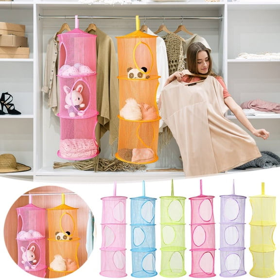 Hanging Storage under $5! Cagogo Hanging Multi-layer Storage Net 3 Compartments, Foldable Drying Rack for Food Clothing, Mesh Organizer for Kitchen Bathroom, Outdoor Camping Gear Storage Solution