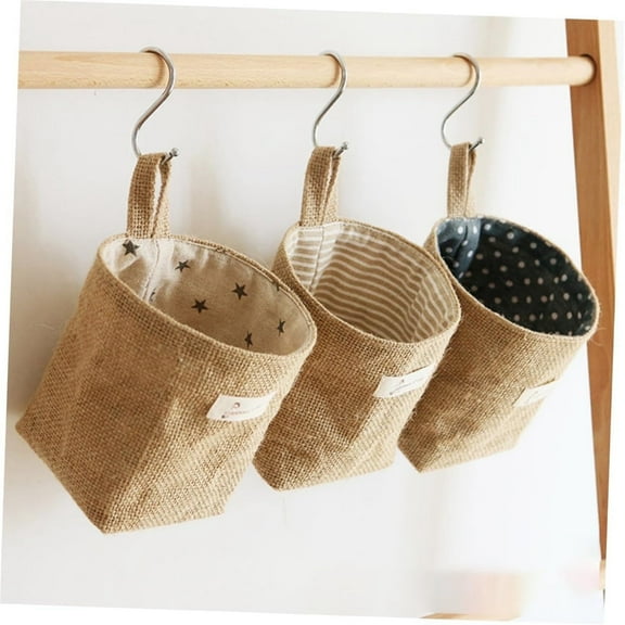 Hanging Storage Bag Cotton Linen Small Storage Basket Wall Organizer Wall Storage Door Wall Mount Organizer Lint Bin Decor Bin Bag for Wall Door Closet Wardrobe Hanger Cotton Linen,3 Pack,Topboutique