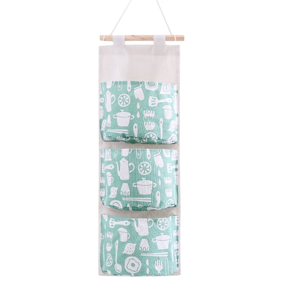 Hanging Storage Bag, Fabric Door Back Organizer with 3 Pockets for Phone Keys Sundries, Cotton Linen Wall Mount Dormitory Utility Pouch, Multifunctional Home Office Bag, 23.82x8.27in