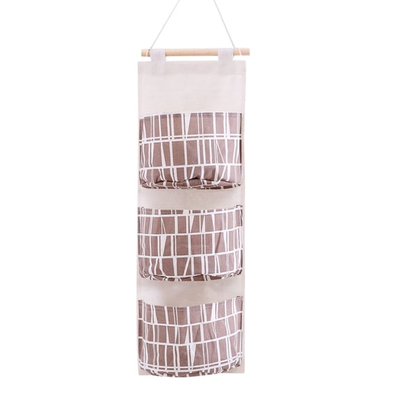 Hanging Storage Bag, Multifunctional Fabric Organizer with 3 Pockets, Cotton Linen Door Wall Mount Rectangular Bag for Phone Keys Sundries