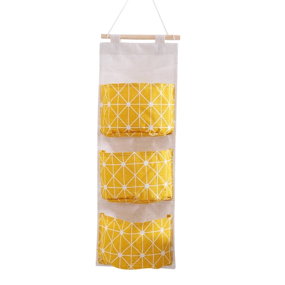 Hanging Storage Bag, Multifunctional Fabric Organizer with 3 Pockets, Cotton Linen Door Wall Mount Rectangular Bag for Phone Keys Sundries