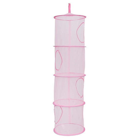 Hanging Storage Basket with 4 Compartments, Foldable Net Organizer Bag for Small Clothes, Space-Saving Multi-Layer Closet Organizer for Bedroom Bathroom Home Organization, 1 Storage Basket