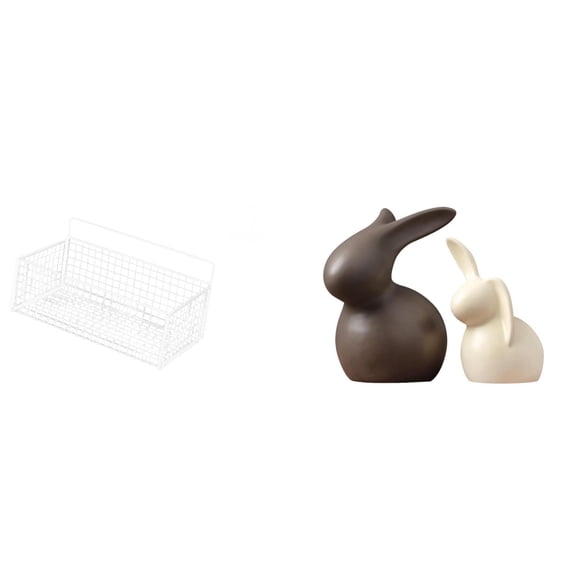 Hanging Storage Basket Ceramic Statue Wall Mounted Shelf Rustic Metal Material Home Office Living Room Decor