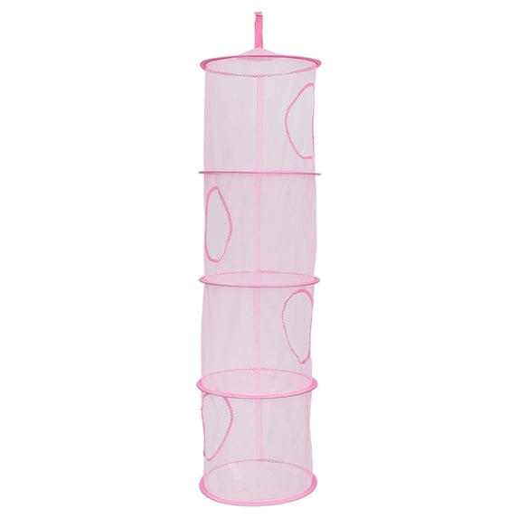 Hanging Storage Basket, Foldable 4 Layer Compartment Storage Net Bag, Hanging Organizer for Small Clothes Toys Accessories, Nylon Mesh Hanging Shelf for Closet Bedroom Nursery Dorm