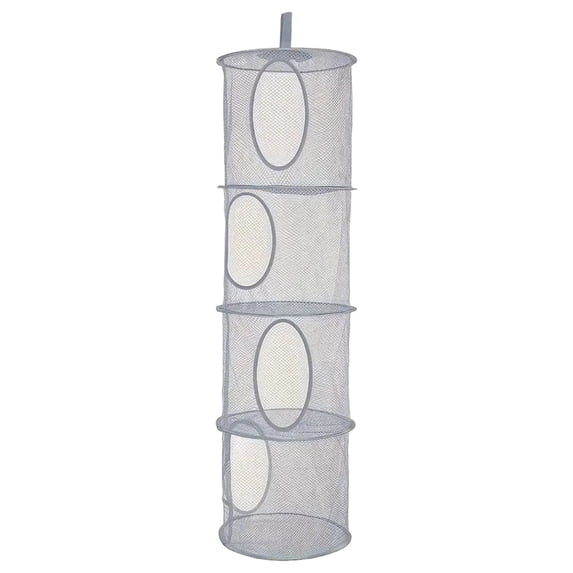 Hanging Storage Basket, Foldable 4 Layer Compartment Storage Net Bag, Hanging Organizer for Small Clothes Toys Accessories, Nylon Mesh Hanging Shelf for Closet Bedroom Nursery Dorm