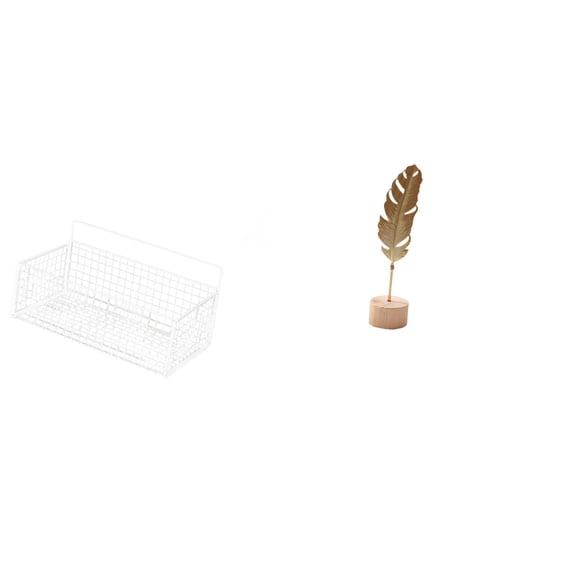 Hanging Storage Basket Leaf Sculpture Wall Mounted Shelves Metal Iron Wood Modern Home Office Decor