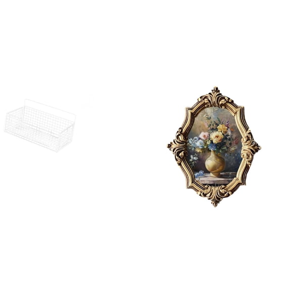 Hanging Storage Basket Picture Frame Organizer Resin Material for Kitchen Office Bedroom Wall Decor