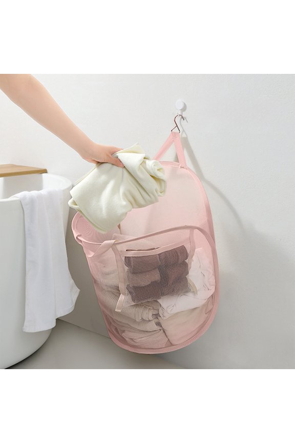 Hanging Storage Basket​ Semi-Transparent Woven Bin Metal Hook Design Wall Mount Storage T-Shirt Laundry Organizer Home Closet Utility