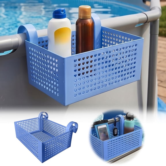 Hanging Storage Basket With Hook Handleswall Mounted Organizer Bin Weatherproof Pool Side Caddy For Towels Indoor Outdoor(Blue-40Cm)