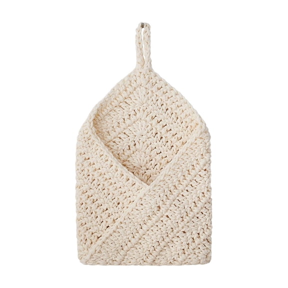 Hanging Storage Baskets Boho Decor, Triangle Wall Mounted Fruit Vegetable Onion Organizer, Cotton Rope Wicker Planter with Hook, Farmhouse Style for Kitchen Entryway & Bedroom