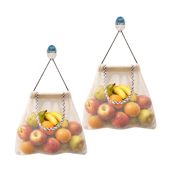 Hanging Storage Mesh Bags, Reusable Portable Mesh Tote Bag Breathable Net Storage Produce Bag for Fruits Vegetables Onions Garlic Potatoes Kitchen Organizer (2Pcs)