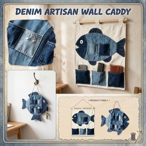 Hanging Storage Organizer, Diy Cat Wall Organizer Sewing Pattern, Nautical Wall Decor, Coastal Wall Decor, 1Pc 28X16X1 Inch Fabric Patchwork Wall Hanging Storage Organizer