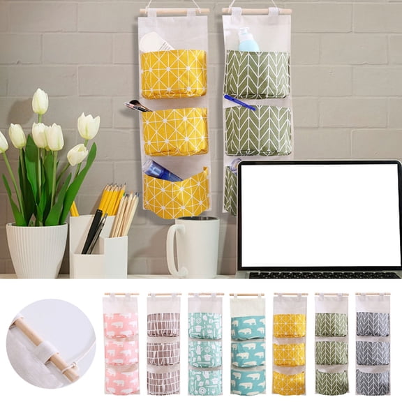 Hanging Storage Organizer Door Back Hanging Bag 3 Pocket Storage Bag for Sundries Phone Keys Bathroom Bedroom Office(A)