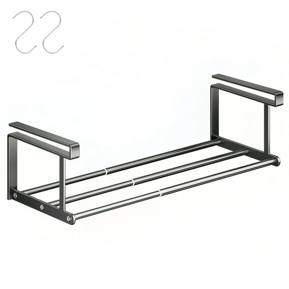 Hanging Storage Rack, Gray Under Cabinet Hanger, 19.69 - 35.43 Inches Over Shelf Storage for Entryway, Corner, Closet with 2 S-Hooks, Space Saving Organize