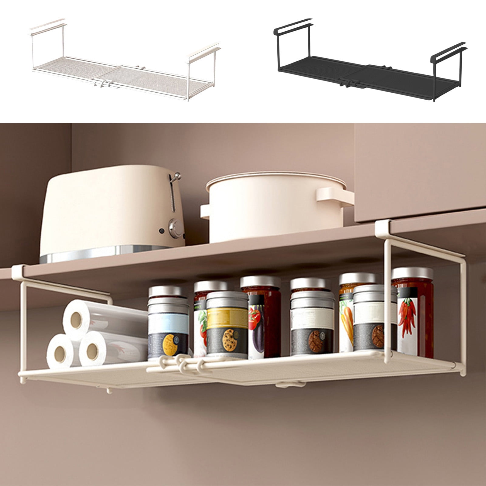 Hanging Storage Rack, White Metal 2-Tier Expandable Under Cabinet ...