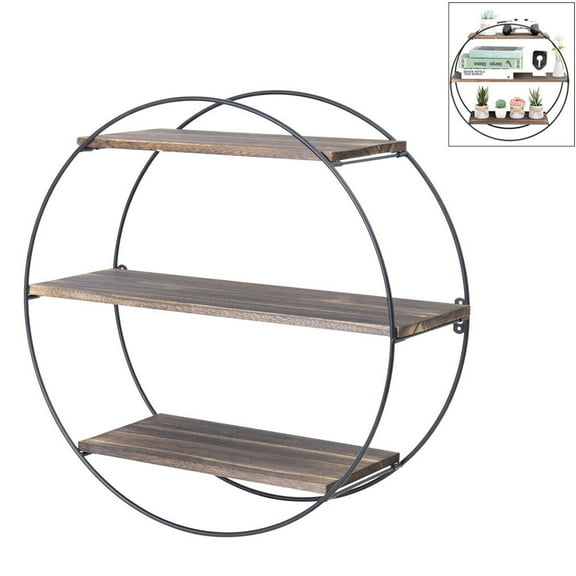 Hanging Storage Shelf Round Circular Wall Mounted 3-Tier Rack Decoration Black