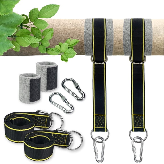Hanging Straps Kit -5ftx2 Hammock Straps with 2 Heavy Duty Locking Carabiners and 2 Tree Protectors, Polyester Straps Perfect