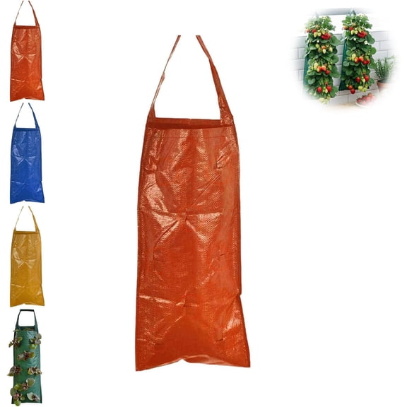 Hanging Strawberry Planter, Durable Thickened Aeration Fabric Grow Bags, Upside Down Vegetable Planter, Patio Garden Container with 8 Planting Holes and Reinforced Handles (A)