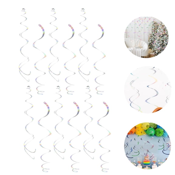Hanging Streamers Decorations,24pcs Party Swirl Decorations,Iridescent White Rainbow Plastic Party Streamers for Birthday Ceiling Supplies