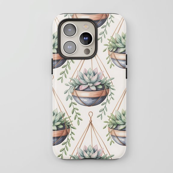 Hanging Succulent For All iPhone Series Protective Phone Case Watercolor Botanical White Green Pink