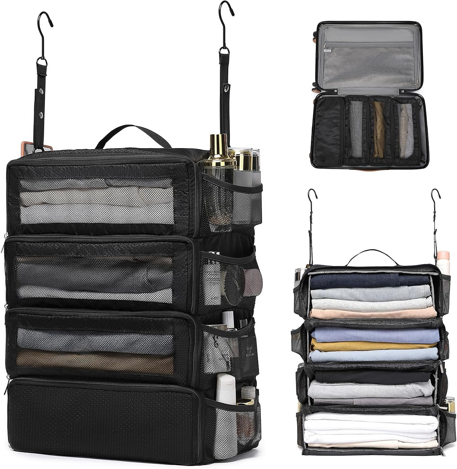 Hanging Suitcase Organizer, Travel Essentials Carry-on Collapsible ...