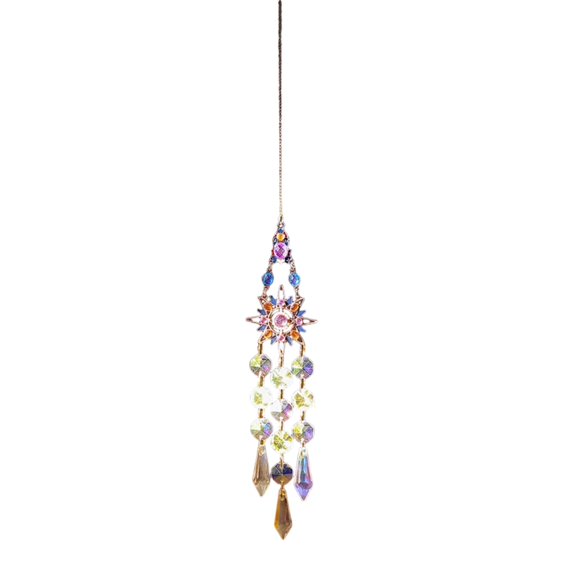Hanging Sun Catcher With Rainbow Crystal Light, Colorful Suncatcher Decor, 1Pc Wind Chime Ornament For Wall Decorative (With Adhesive Hook)