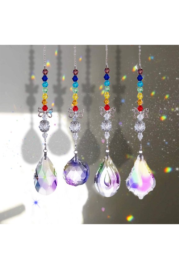 Hanging Sun Catchers with Crystals, Glass Icicle Prisms Rhinestones Suncatcher,Glass Beads Ball Prisms Pendant Rainbow Maker for Window Home Office Garden Decoration