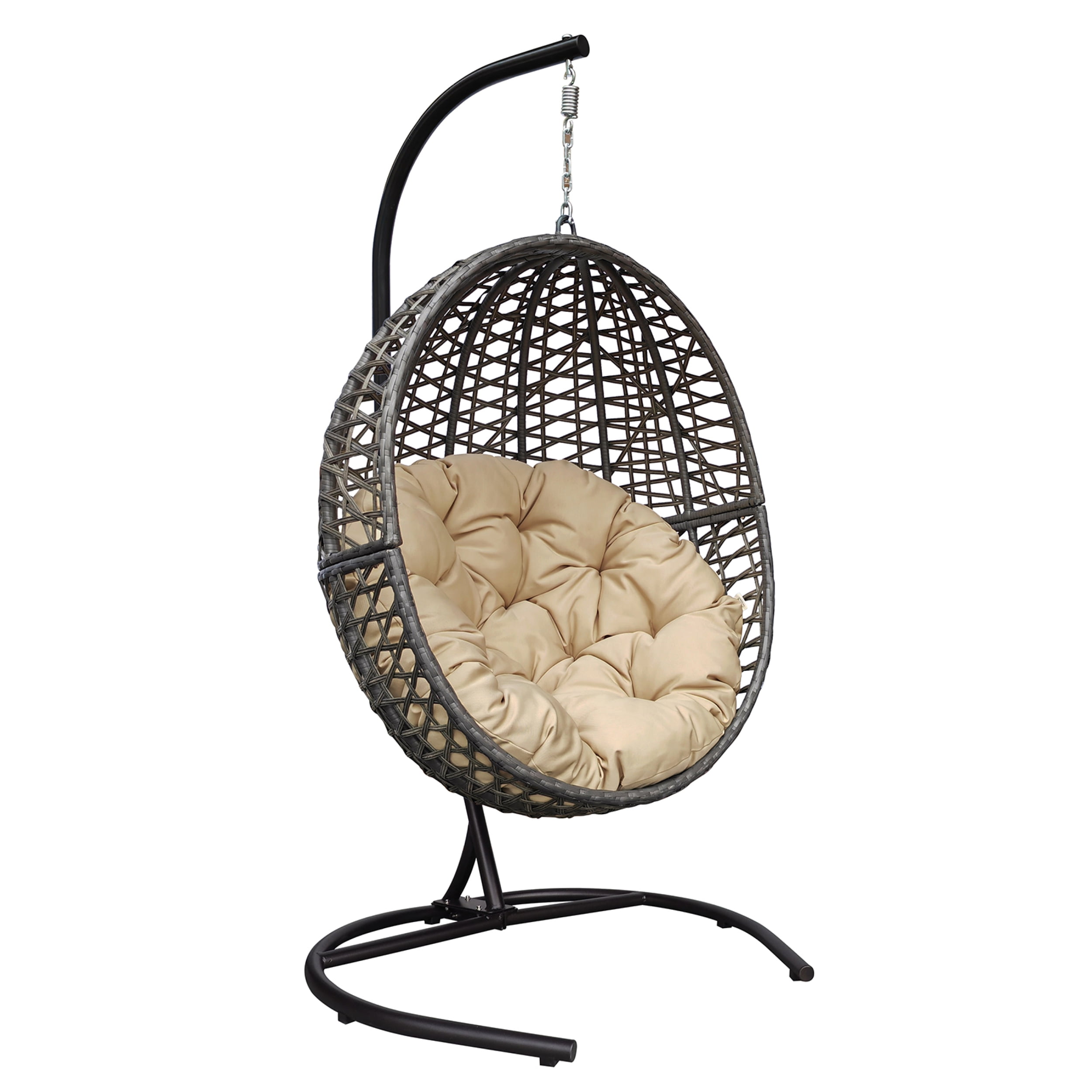 Hanging Swing Egg Chair with Stand, Outdoor Patio Wicker Tear Drop Shape Hammock Chair with