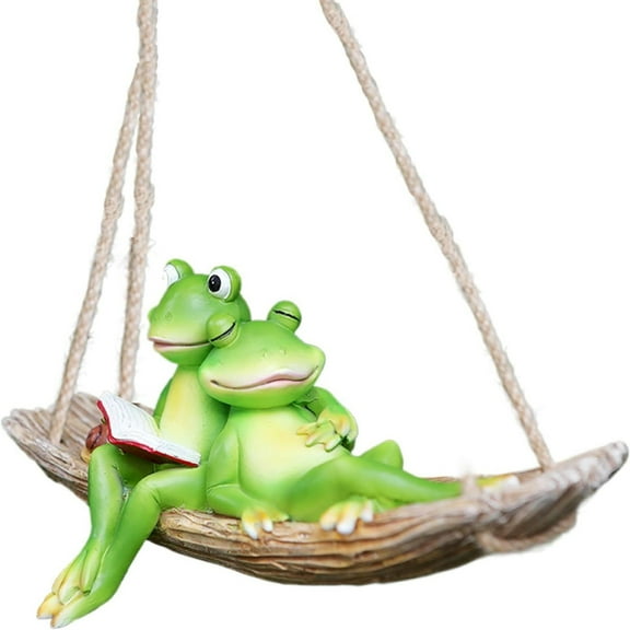 Hanging Swing Frog Statues, Ongmies Outdoor Statues Swinging Decorative Gardens | Artificial Resin Weather Decorative Figures Terraces Gardens Weddings, Reading Book Frog Statue Figurine