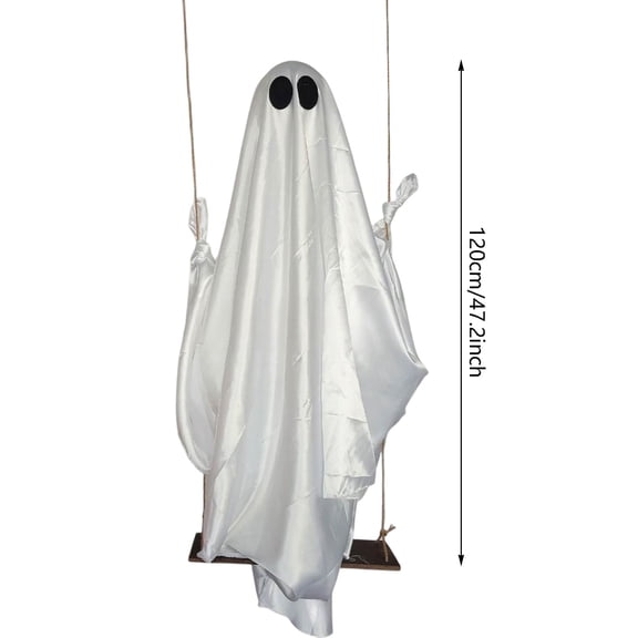 Hanging Swing Ghost 4FT Large Halloween Decor Outdoor Large Ghost on Swing with String Lights & Remote Control, Spooky Cute Swinging Ghosts Halloween Decoration for Outdoor Porch Yard Tree
