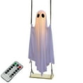 thumbnail image 1 of Hanging Swing Ghost Halloween Decor with String Lights, 5 FT Large Halloween Decor Outdoor, Cute Spooky Light Up Ghosts Decoration for Front Porch Yard Tree, 1 of 9