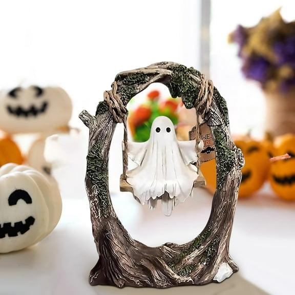 Hanging Swing Ghost,Swinging Ghost,Swinging Shadows Halloween Decoration : Ghost on A Tree Swing, Hanging Resin Ghosts Indoor and Outdoor Decorations for Halloween(A )