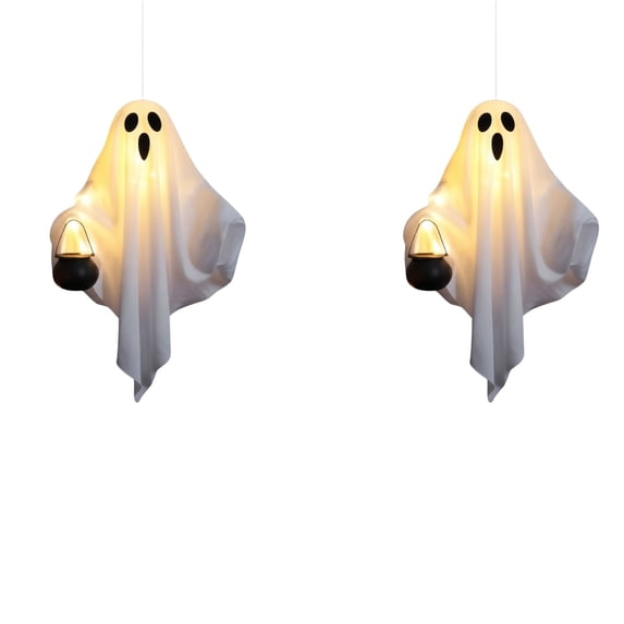 Hanging Swing Ghost with Cauldron, Halloween Decorations Outdoor, with Lights, Draped Smooth Fabric, Porch Yard Lawn Tree Decor