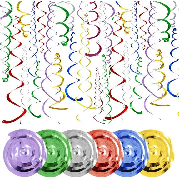 Hanging Swirls Party Decorations 12 Pcs Multicolor Hanging Spiral Streamers 6 Colors Rainbow Spiral Ribbons for Ceiling Decorations Party Birthday, Wedding, Baby Shower